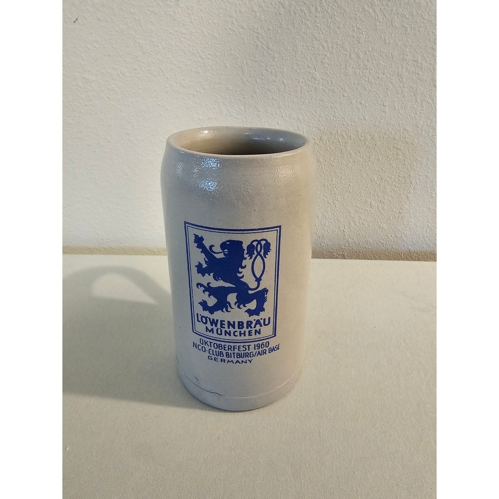 Lowenbrau 1L Stoneware Oktoberfest 1960 NCO-Club Bitburg Air Base Stein